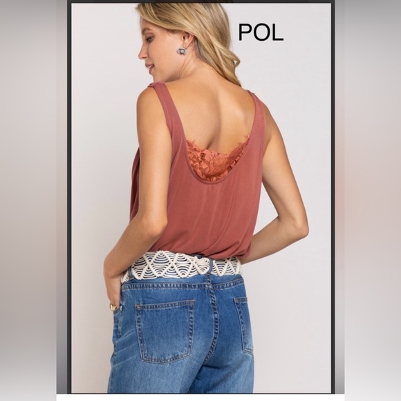 #902 POL pretty Rust Sleeveless Top w/lace inset-perfect as layer or alone! M - Picture 3 of 7